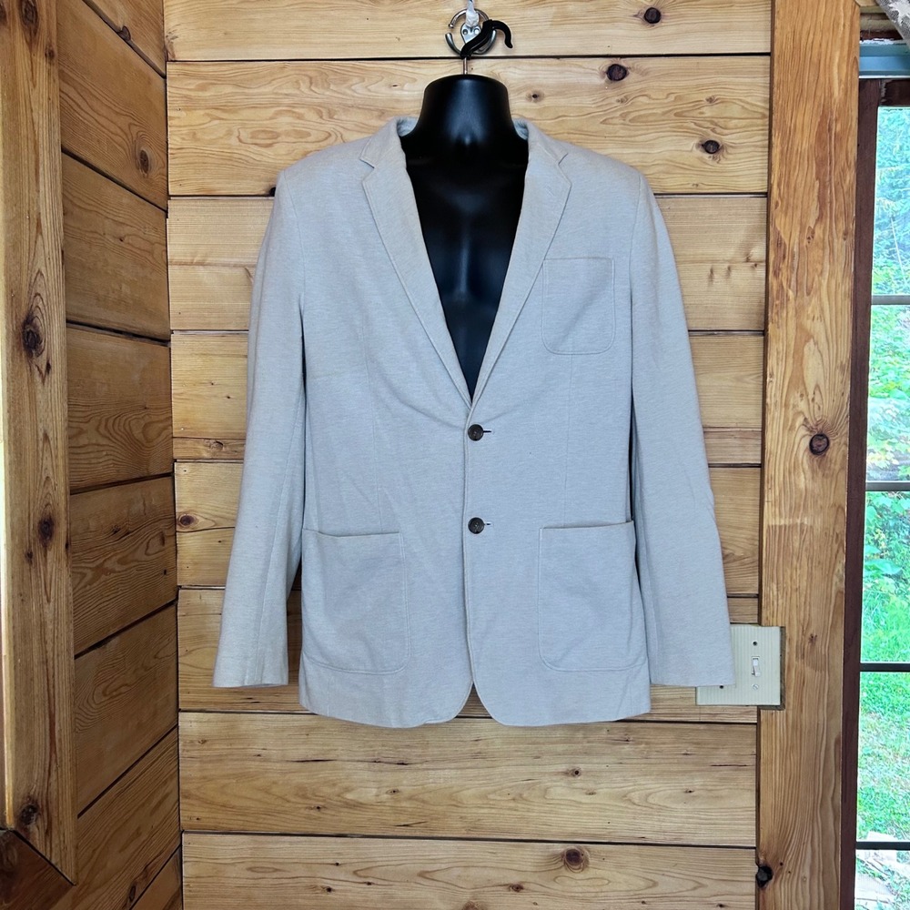 Tailored Slim Fit Sport Coat Mens 42 Long Beige Cotton Knit Banana Republic